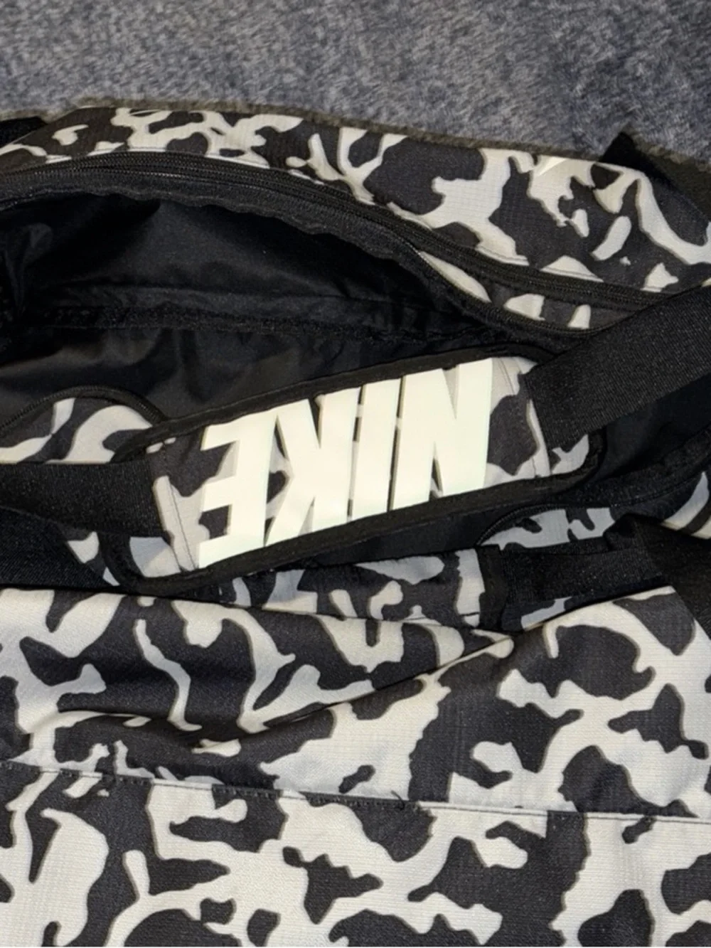 Nike Black & White Camo Duffel with Bold Logo
